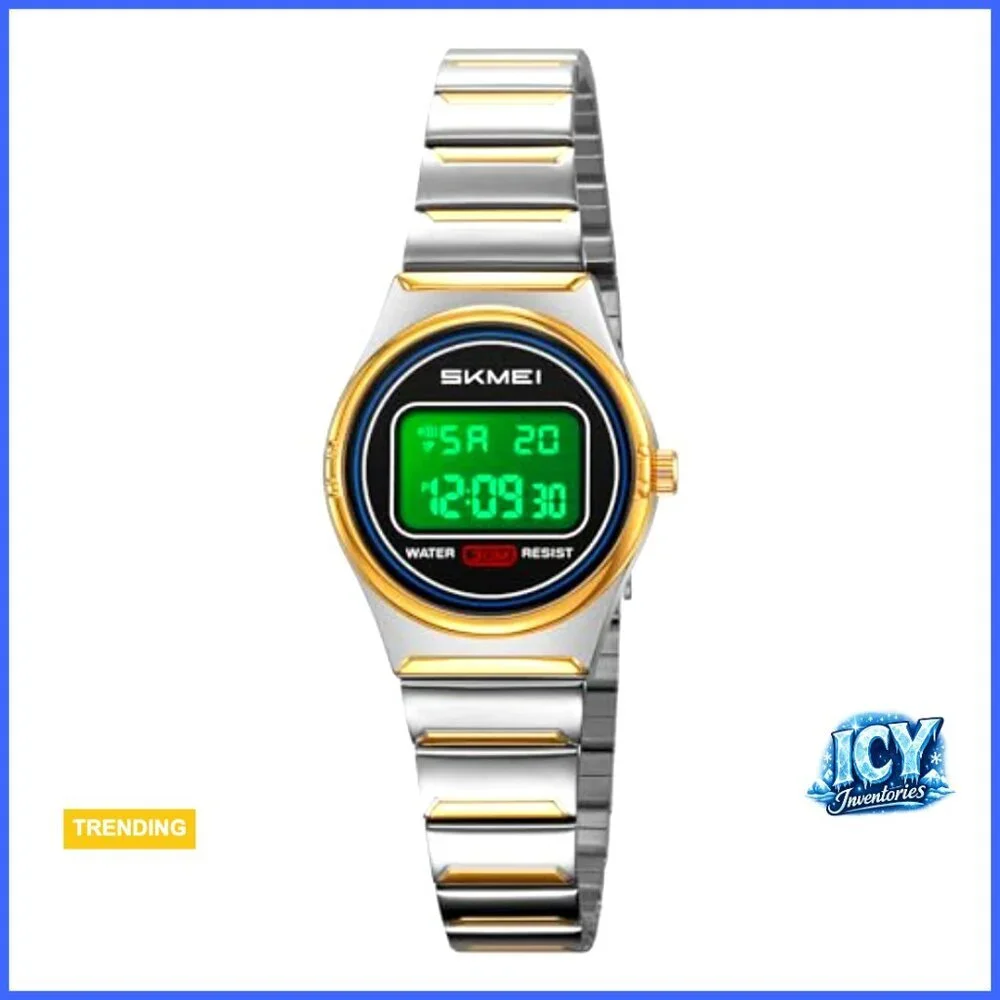 Stainless Steel Digital Watch Waterproof 30M Quartz Movement Alarm Stopwatch